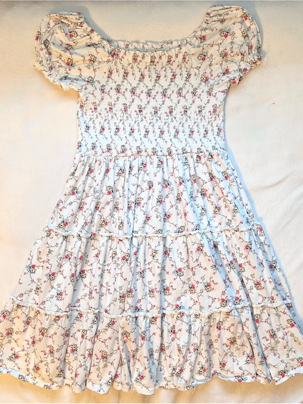 Polo Ralph Lauren White Smocked Dainty Floral Dress Girls XL 16 Boho Peasant